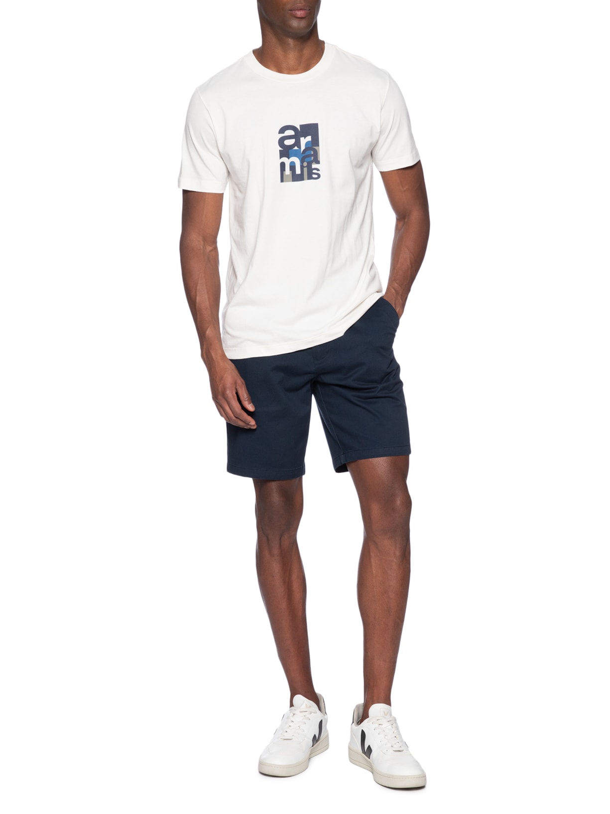 Camiseta Masculina Manga Curta Estampa Geométrica Branco Aramis