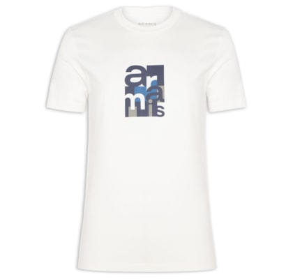 Camiseta Masculina Manga Curta Estampa Geométrica - Branco