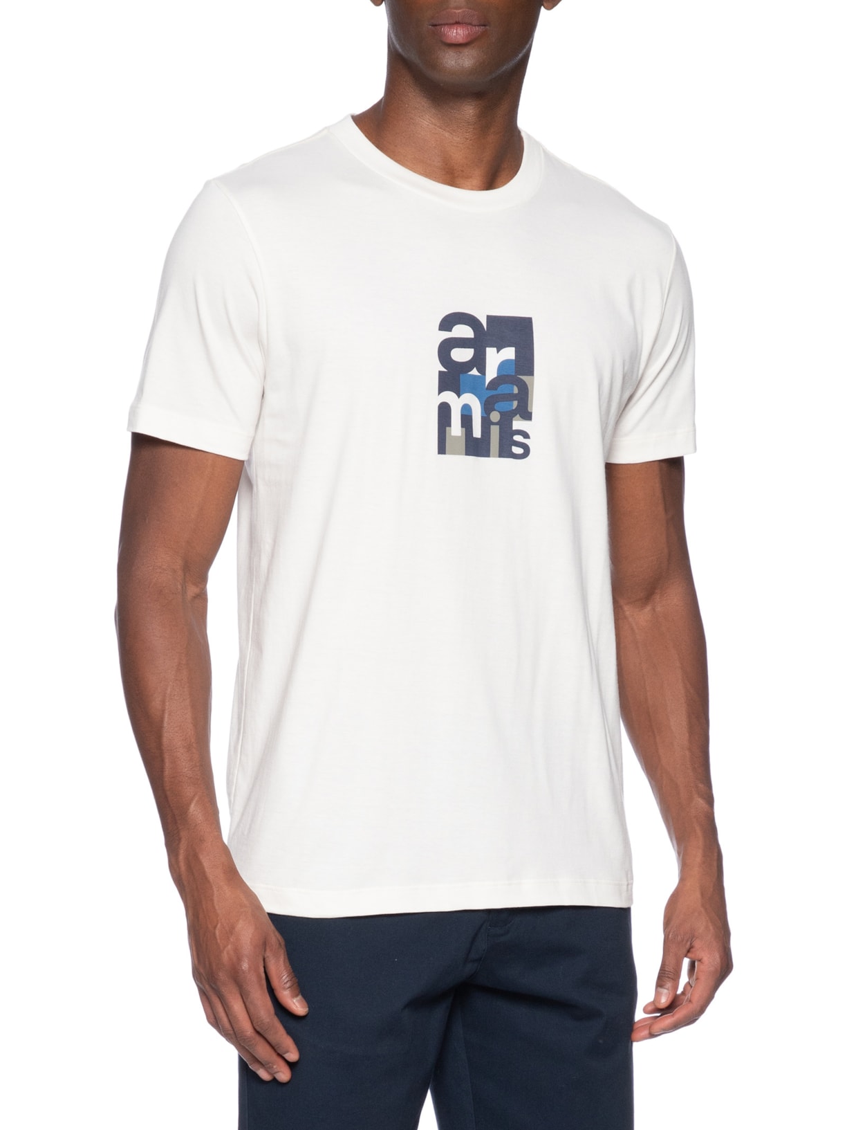 Camiseta Masculina Manga Curta Estampa Geométrica Branco Aramis
