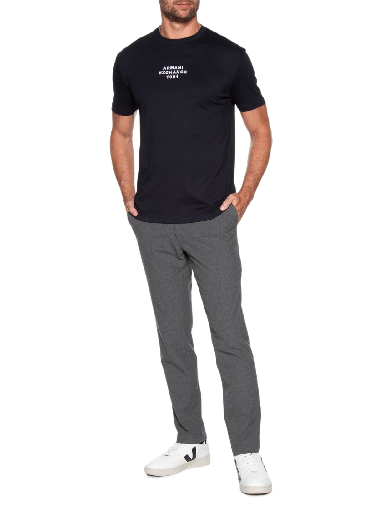 Camiseta Masculina Manga Curta Estampada Azul Armani Exchange