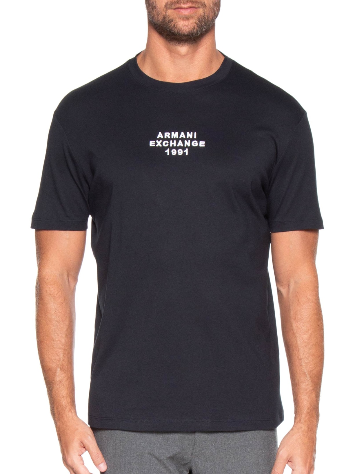 Camiseta Masculina Manga Curta Estampada Azul Armani Exchange