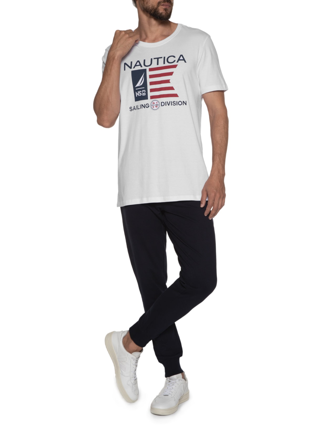 Camiseta Masculina Manga Curta Estampada Branco Nautica