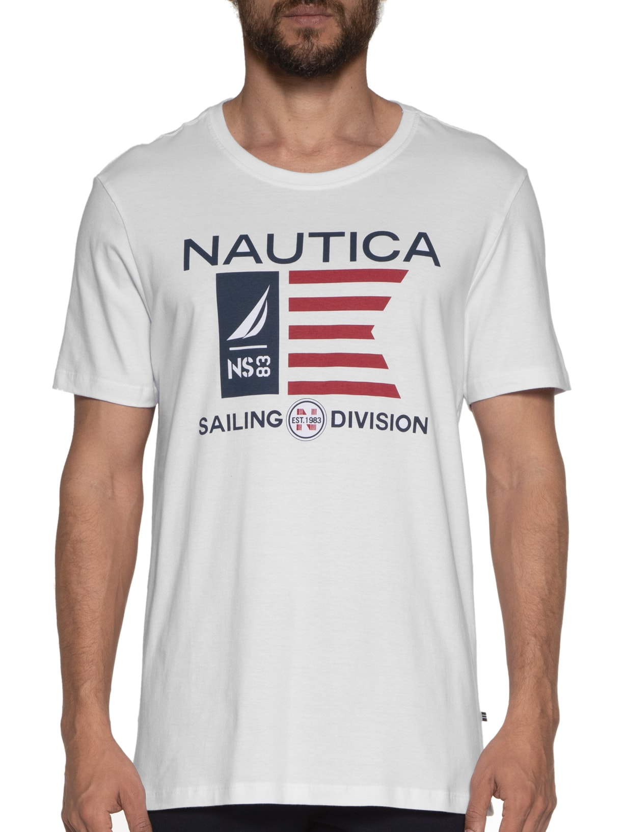 Camiseta Masculina Manga Curta Estampada Branco Nautica