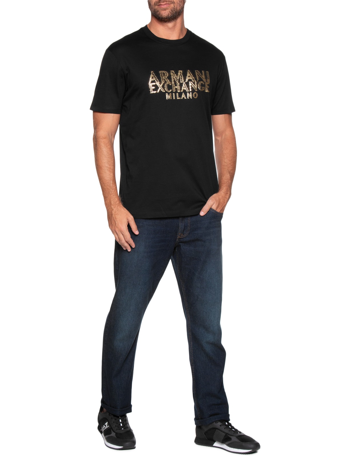 Camiseta Masculina Manga Curta Estampada Masculina Preto Armani Exchange