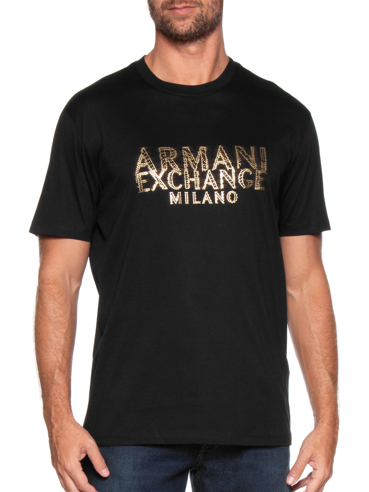 Camiseta Masculina Manga Curta Estampada Masculina Preto Armani Exchange