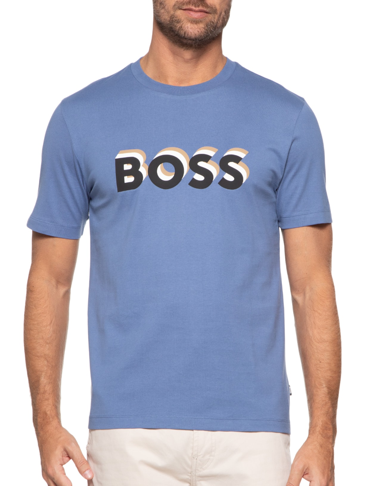 Camiseta Masculina Manga Curta Estampada Tiburt Azul Boss