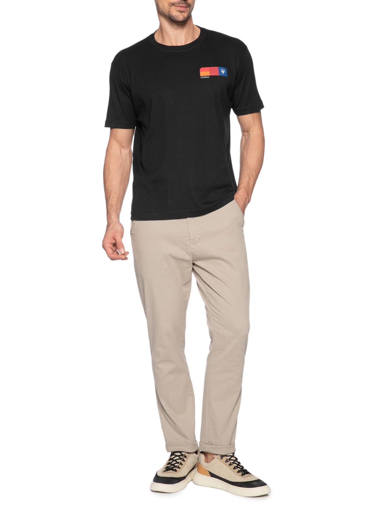 Camiseta Masculina Manga Curta Gola Careca Big Color Blocks Preto Osklen