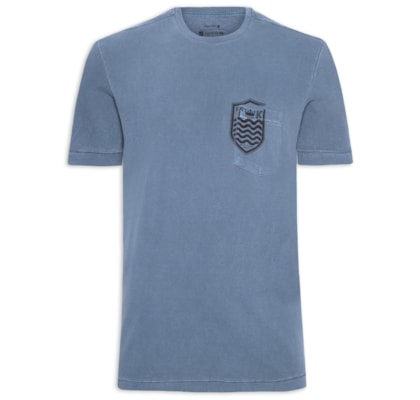 Camiseta Masculina Manga Curta Gola Careca Bolso Brasão - Azul