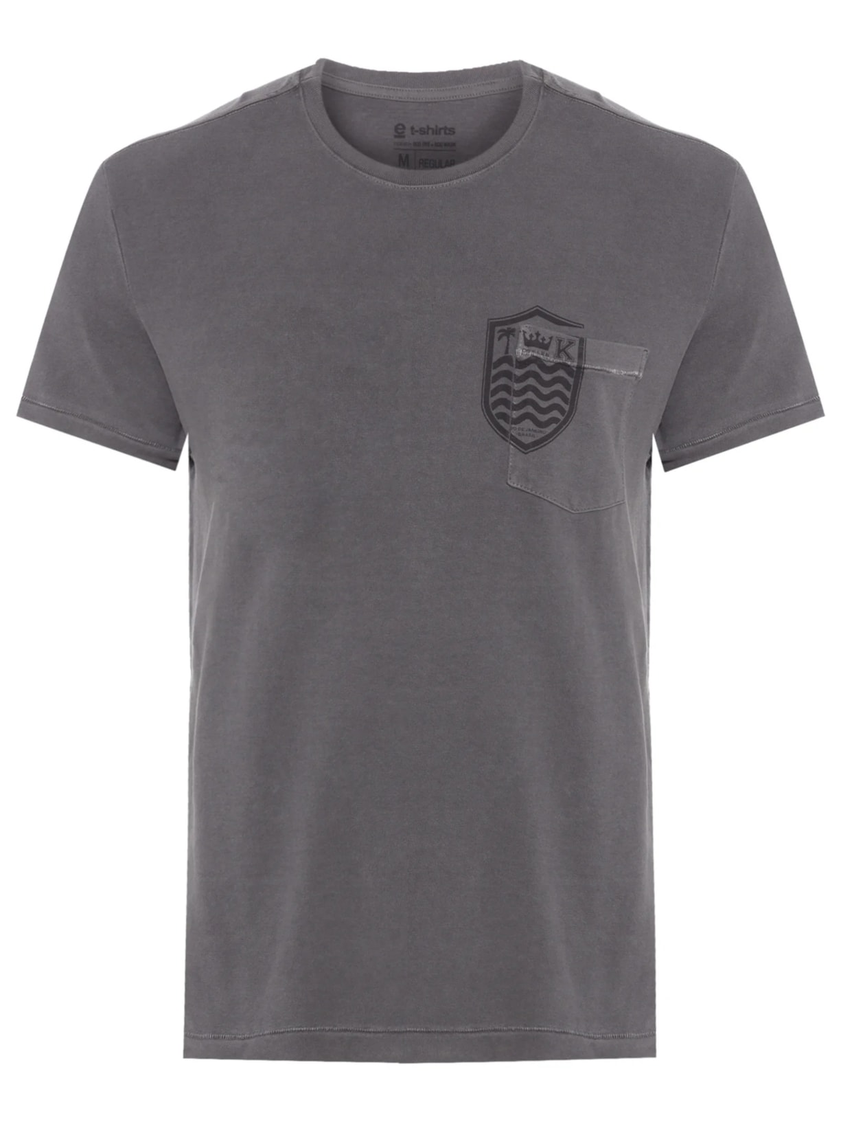 Camiseta Masculina Manga Curta Gola Careca Bolso Brasao Cinza Osklen