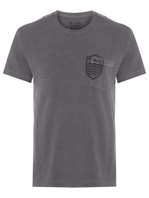 Camiseta Masculina Manga Curta Gola Careca Bolso Brasao - Cinza