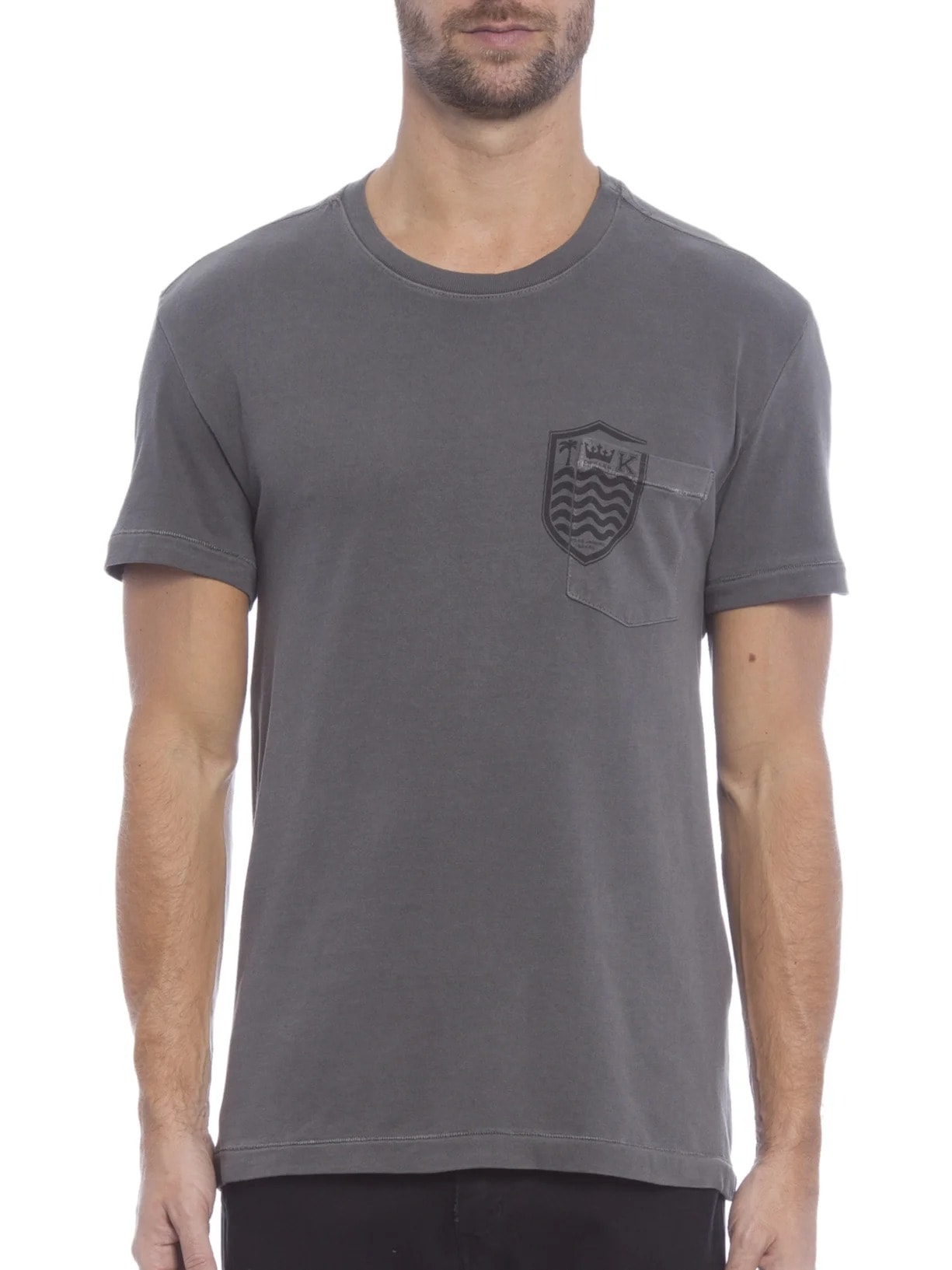 Camiseta Masculina Manga Curta Gola Careca Bolso Brasao Cinza Osklen