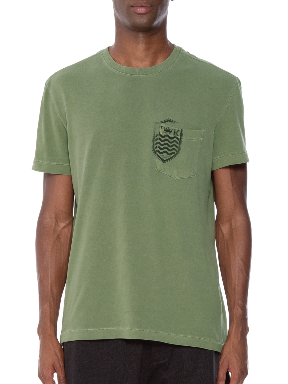 Camiseta Masculina Manga Curta Gola Careca Brasão Verde Osklen