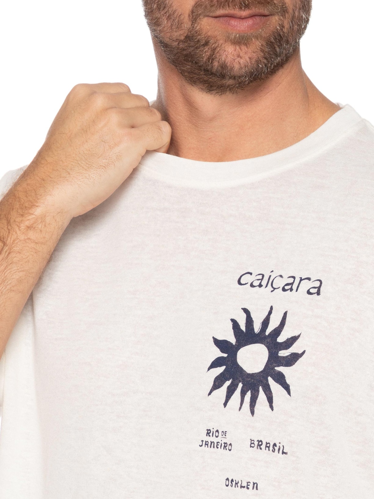 Camiseta Masculina Manga Curta Gola Careca Caiçara Sol   Branco Osklen