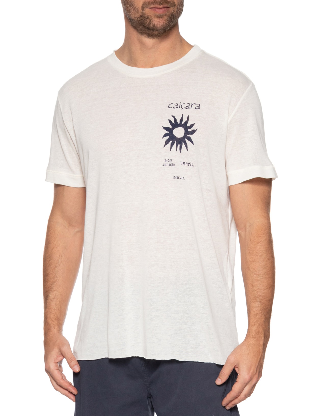 Camiseta Masculina Manga Curta Gola Careca Caiçara Sol   Branco Osklen