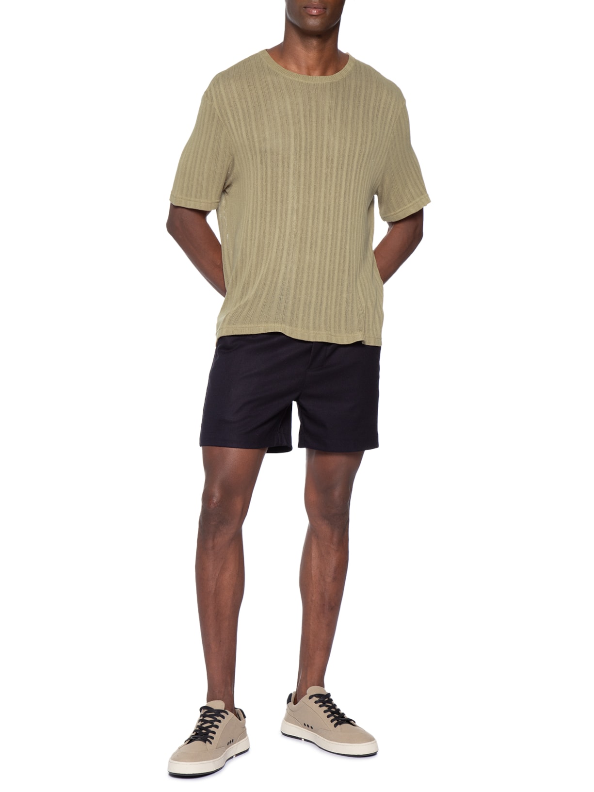 Camiseta Masculina Manga Curta Gola Careca Canelada Texture Bege Osklen