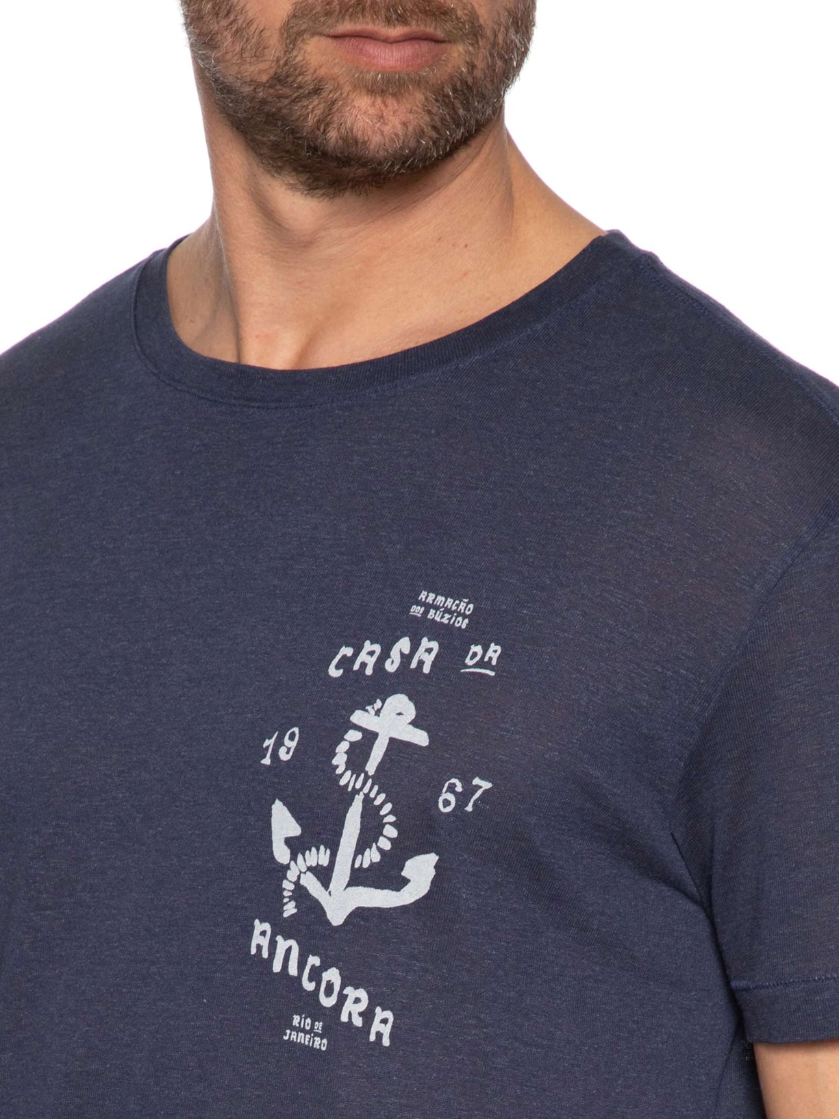 Camiseta Masculina Manga Curta Gola Careca Casa Da Ancora Light Linen Azul Osklen