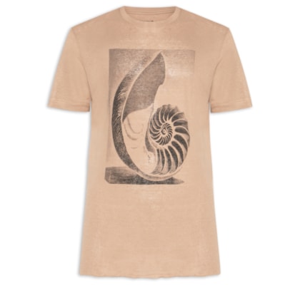 Camiseta Masculina Manga Curta Gola Careca Concha Caiçara - Bege