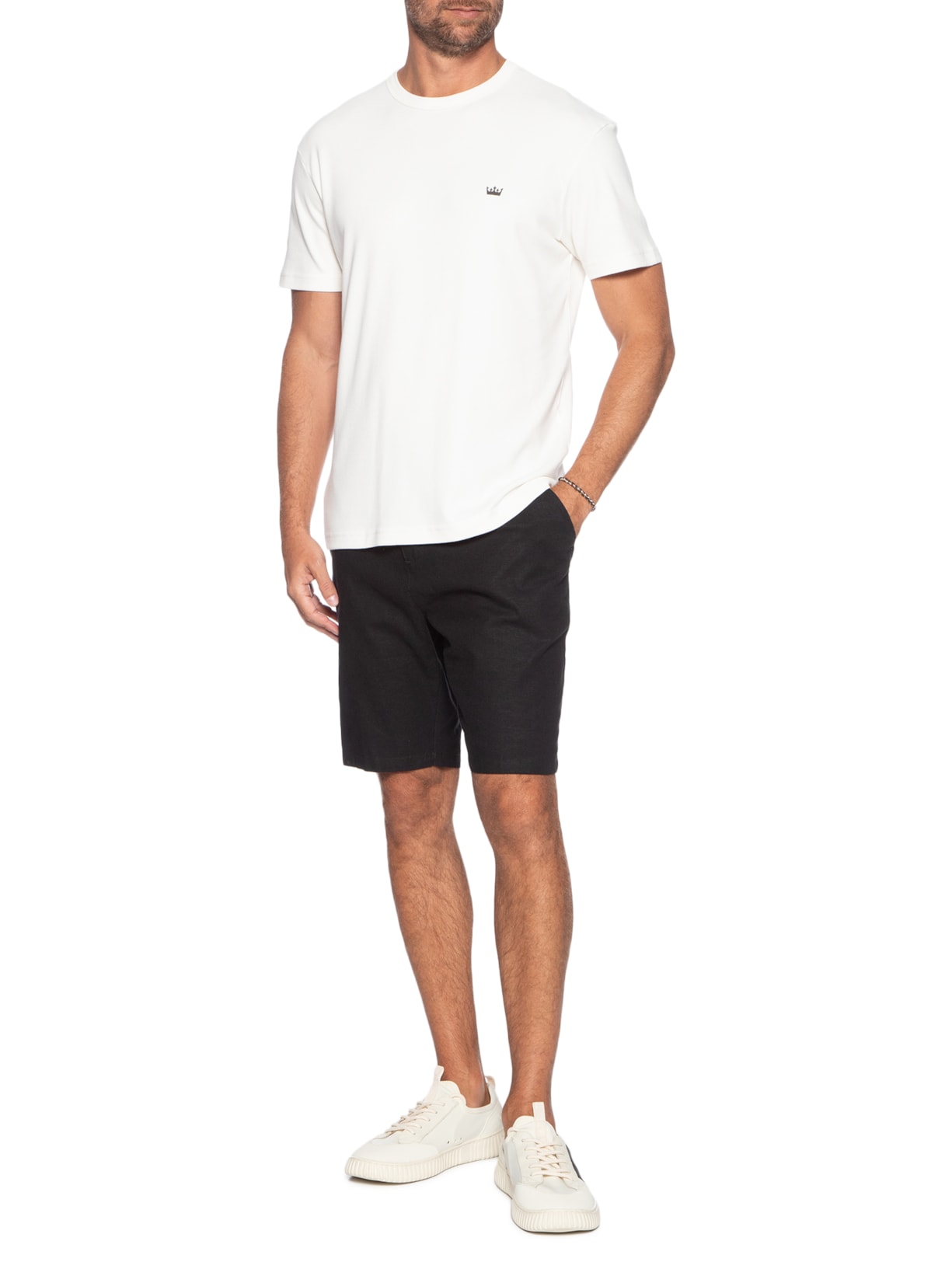 Camiseta Masculina Manga Curta Gola Careca Coroa Ribbed Branco Osklen