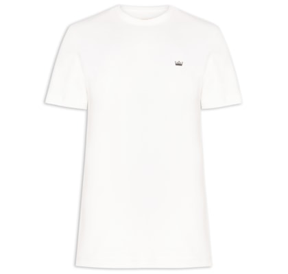 Camiseta Masculina Manga Curta Gola Careca Coroa Ribbed - Branco