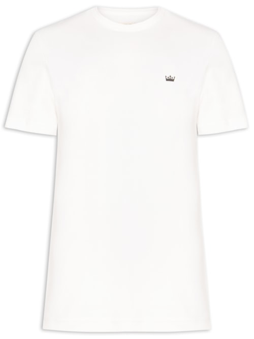 Camiseta Masculina Manga Curta Gola Careca Coroa Ribbed - Branco