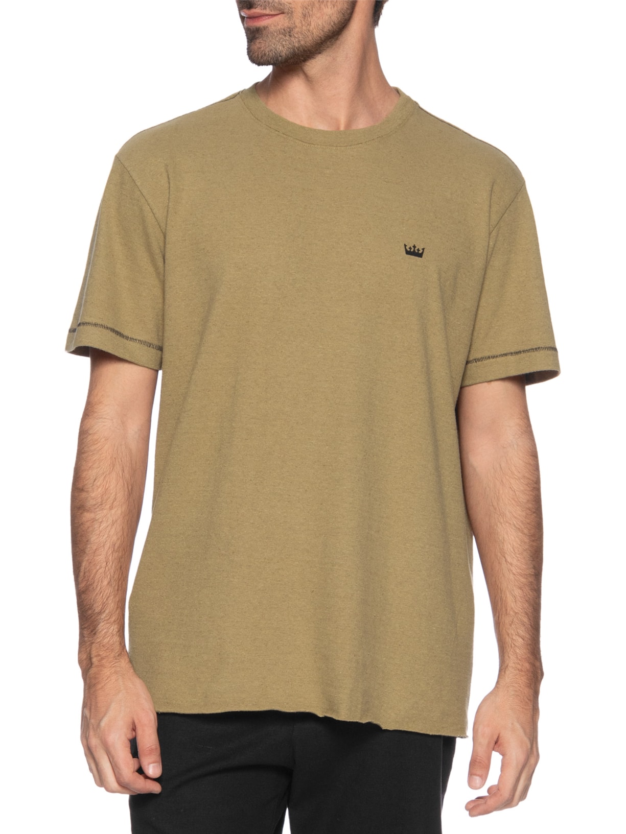 Camiseta Masculina Manga Curta Gola Careca Coroa Rustic Contrast Seam Bege Osklen