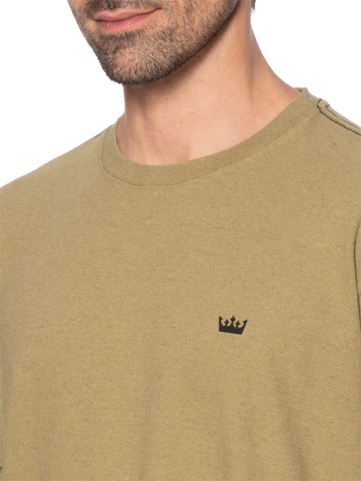 Camiseta Masculina Manga Curta Gola Careca Coroa Rustic Contrast Seam Bege Osklen