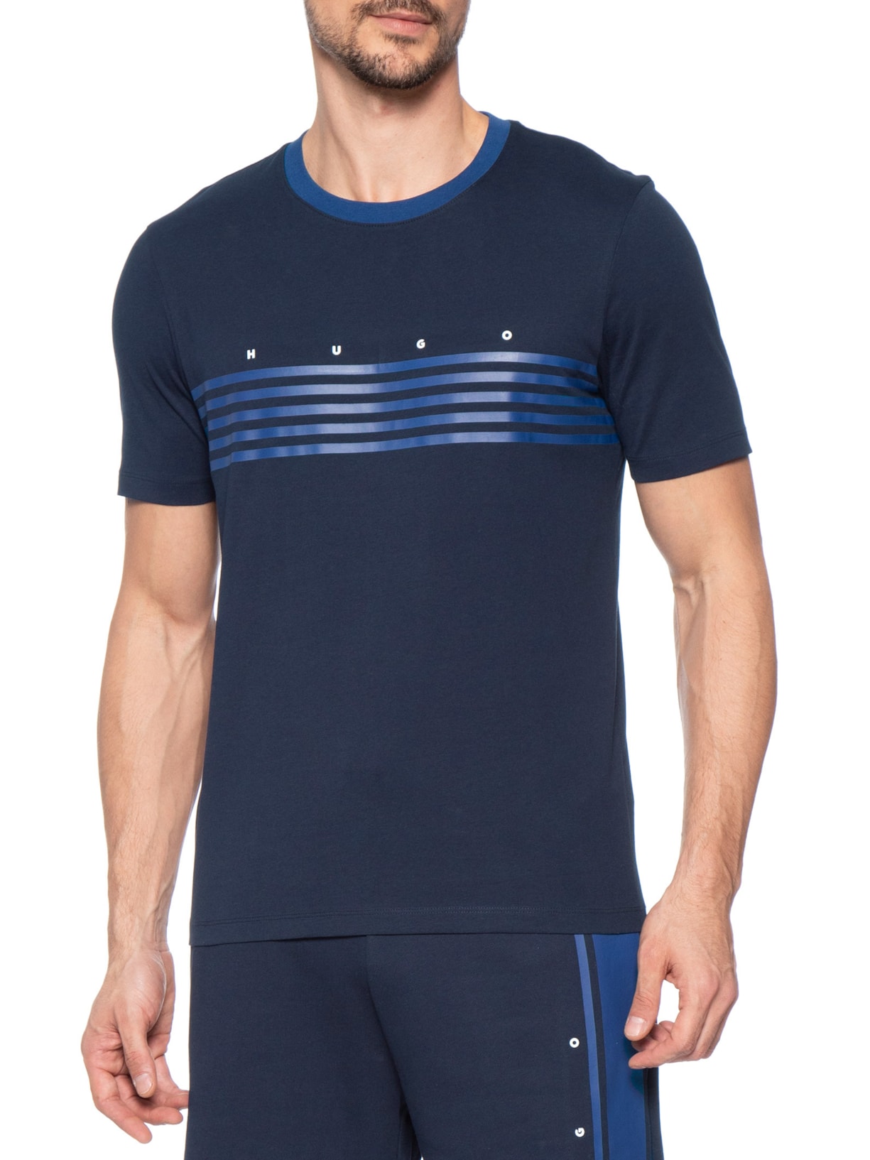 Camiseta Masculina Manga Curta Gola Careca Dempsy Azul Hugo
