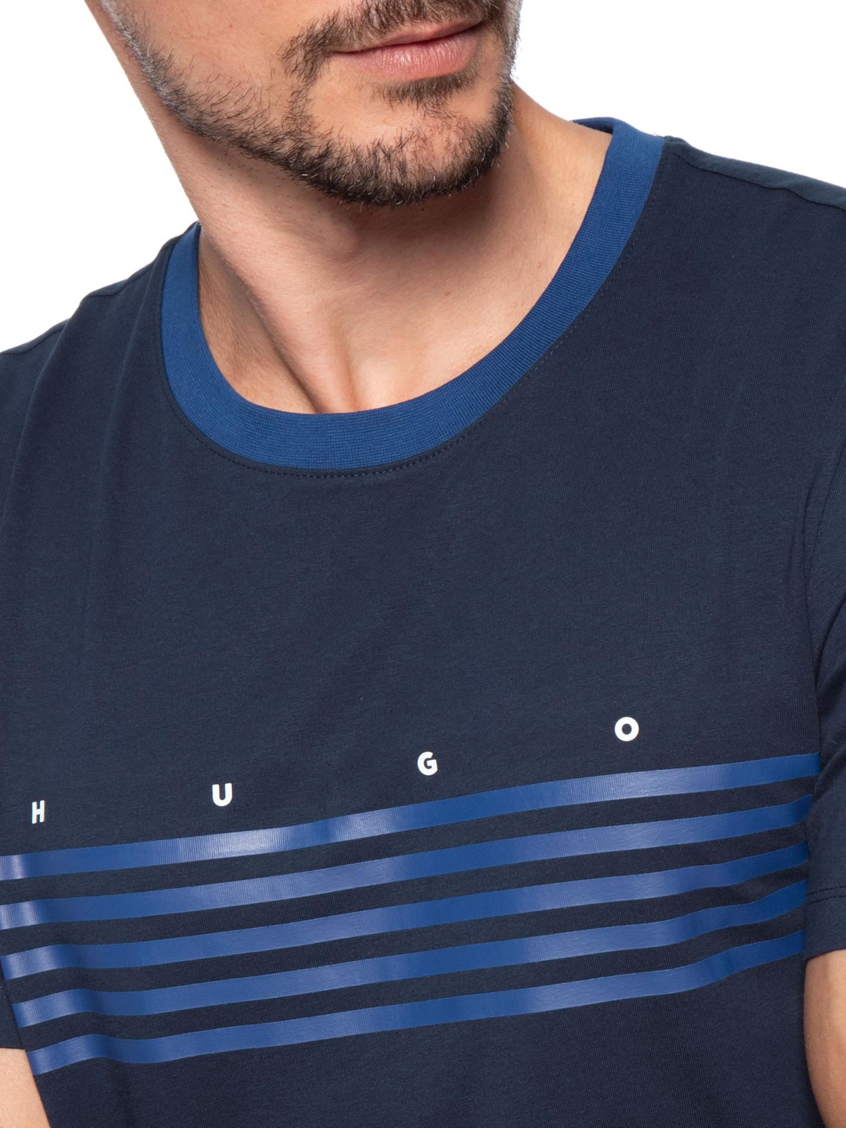 Camiseta Masculina Manga Curta Gola Careca Dempsy Azul Hugo