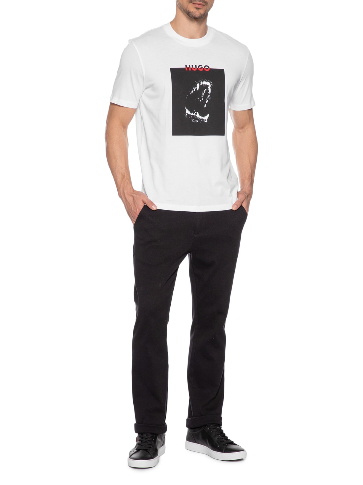 Camiseta Masculina Manga Curta Gola Careca Dobero  Branco Hugo