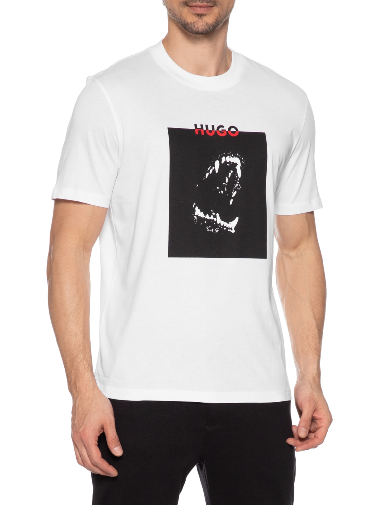 Camiseta Masculina Manga Curta Gola Careca Dobero  Branco Hugo
