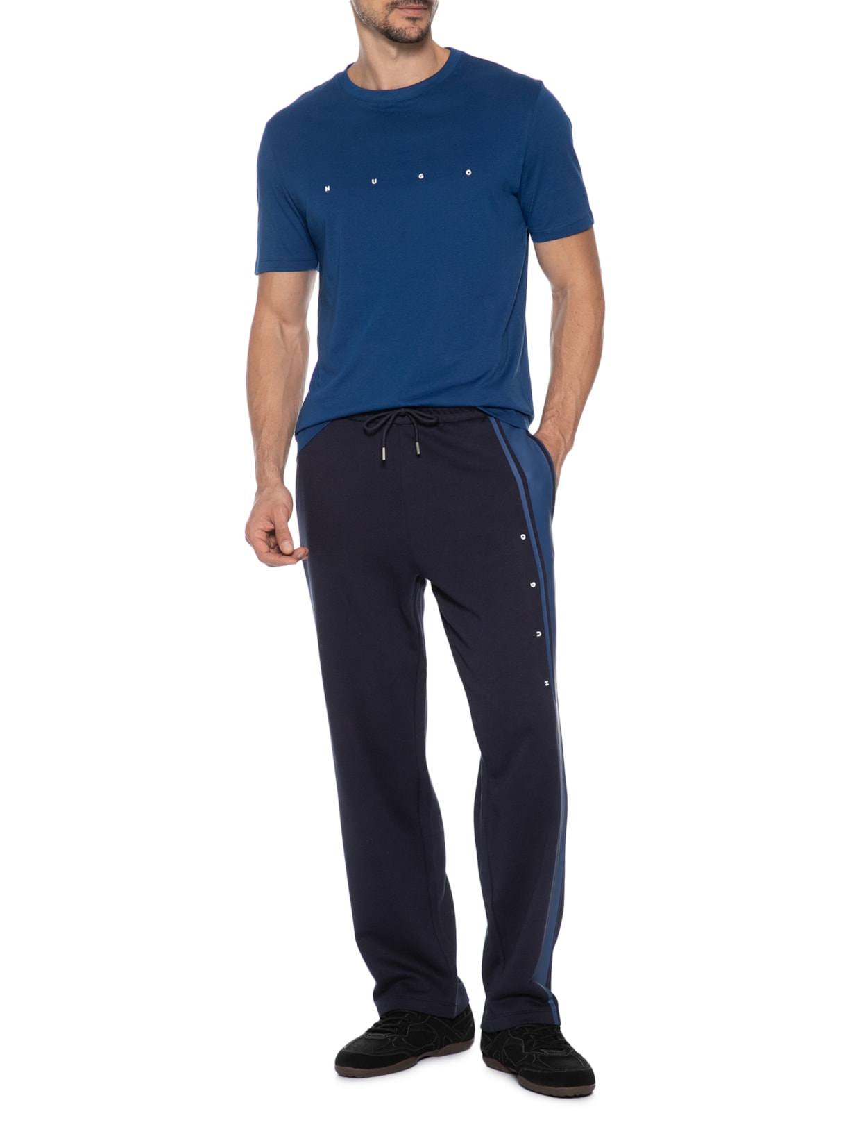 Camiseta Masculina Manga Curta Gola Careca Dorosi Azul Hugo
