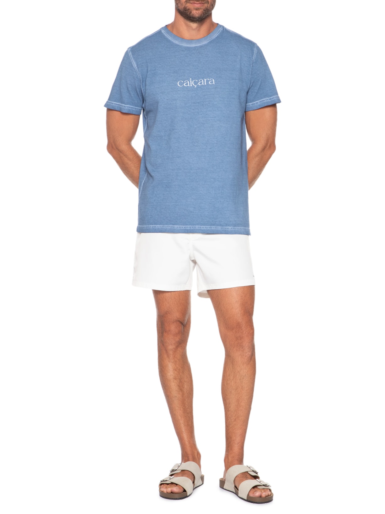 Camiseta Masculina Manga Curta Gola Careca Double Caiçara Watercolor Azul Osklen