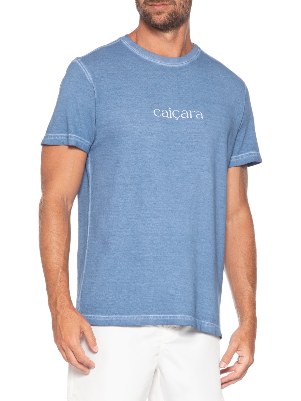 Camiseta Masculina Manga Curta Gola Careca Double Caiçara Watercolor Azul Osklen
