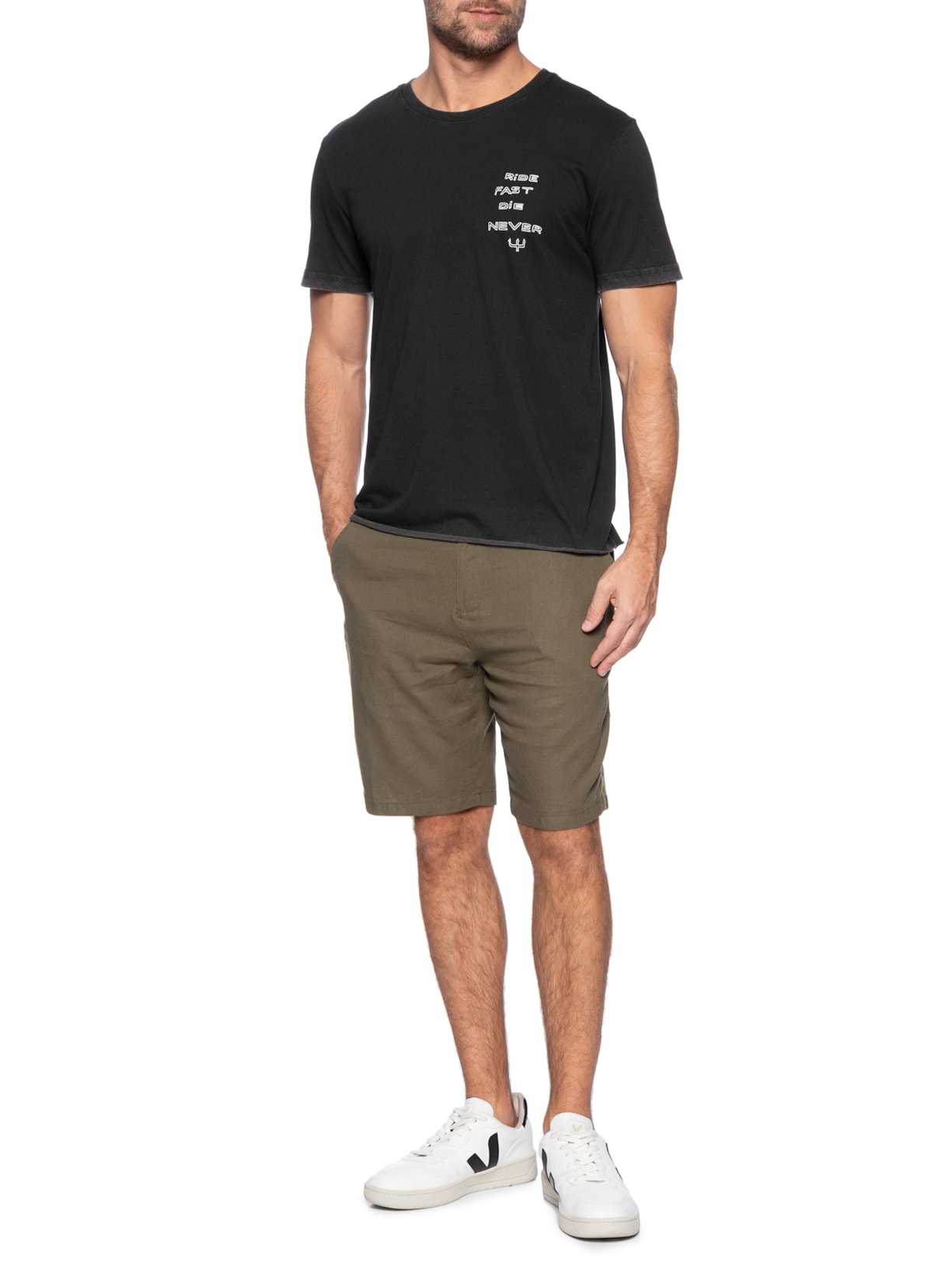 Camiseta Masculina Manga Curta Gola Careca Double Face Ride Fast  Preto Osklen