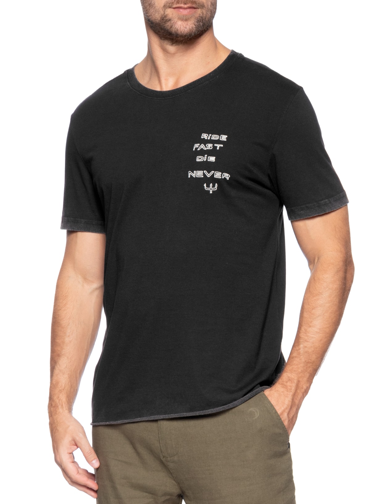 Camiseta Masculina Manga Curta Gola Careca Double Face Ride Fast  Preto Osklen