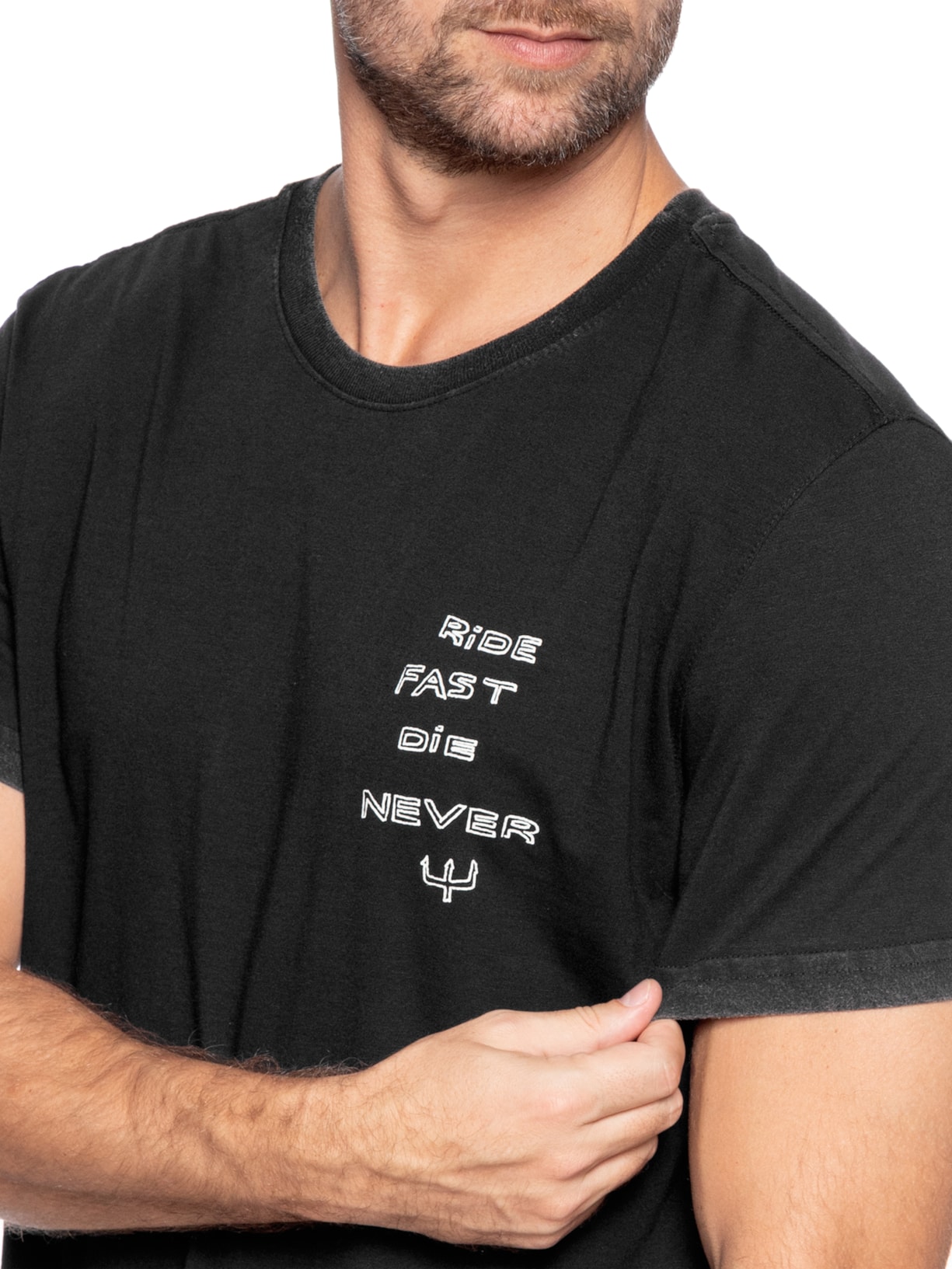 Camiseta Masculina Manga Curta Gola Careca Double Face Ride Fast  Preto Osklen