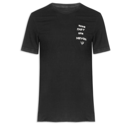 Camiseta Masculina Manga Curta Gola Careca Double Face Ride Fast -  Preto