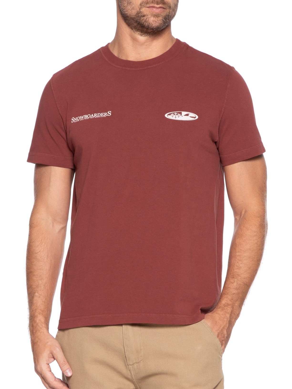 Camiseta Masculina Manga Curta Gola Careca Double Face Snowboarders Vermelho Osklen