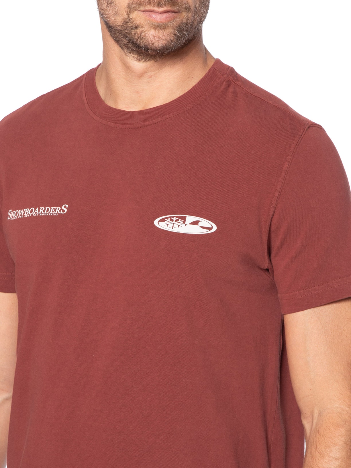 Camiseta Masculina Manga Curta Gola Careca Double Face Snowboarders Vermelho Osklen