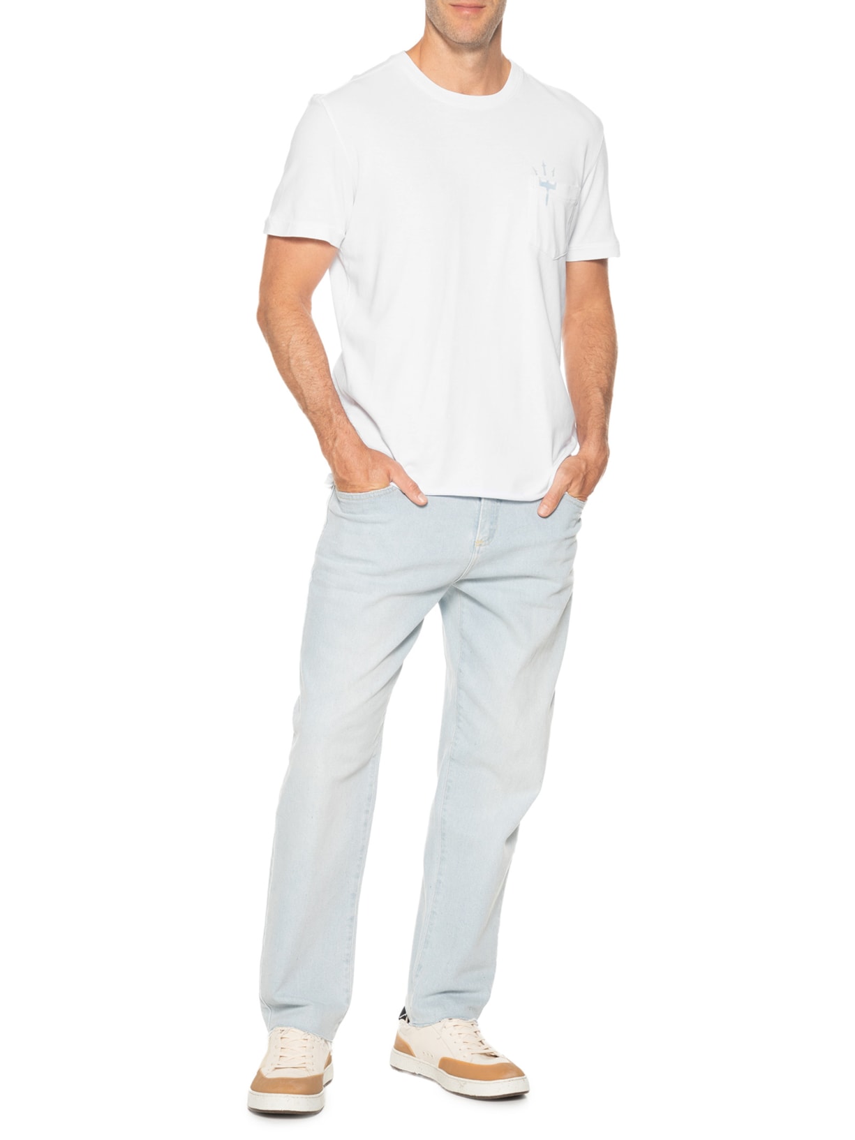 Camiseta Masculina Manga Curta Gola Careca Double Oceans Mc Branca Osklen