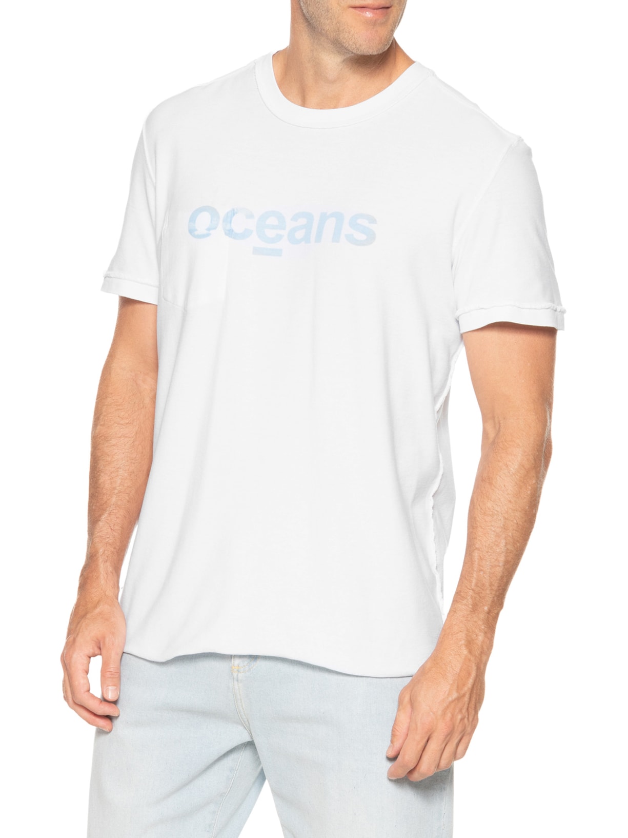 Camiseta Masculina Manga Curta Gola Careca Double Oceans Mc Branca Osklen
