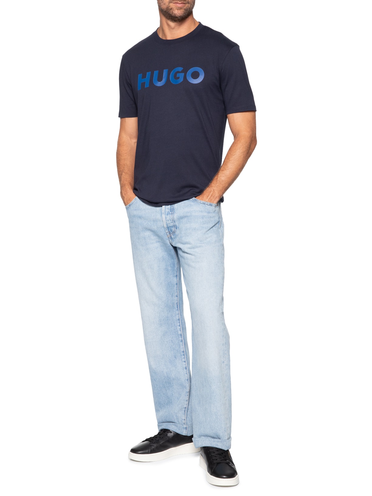 Camiseta Masculina Manga Curta Gola Careca Dulivio Azul Hugo