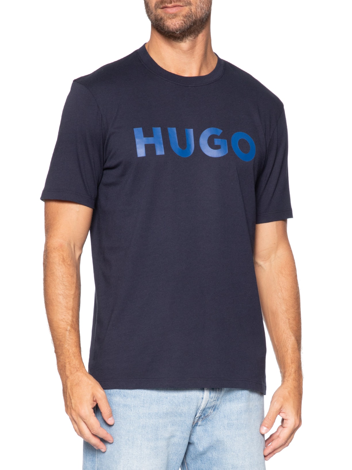 Camiseta Masculina Manga Curta Gola Careca Dulivio Azul Hugo