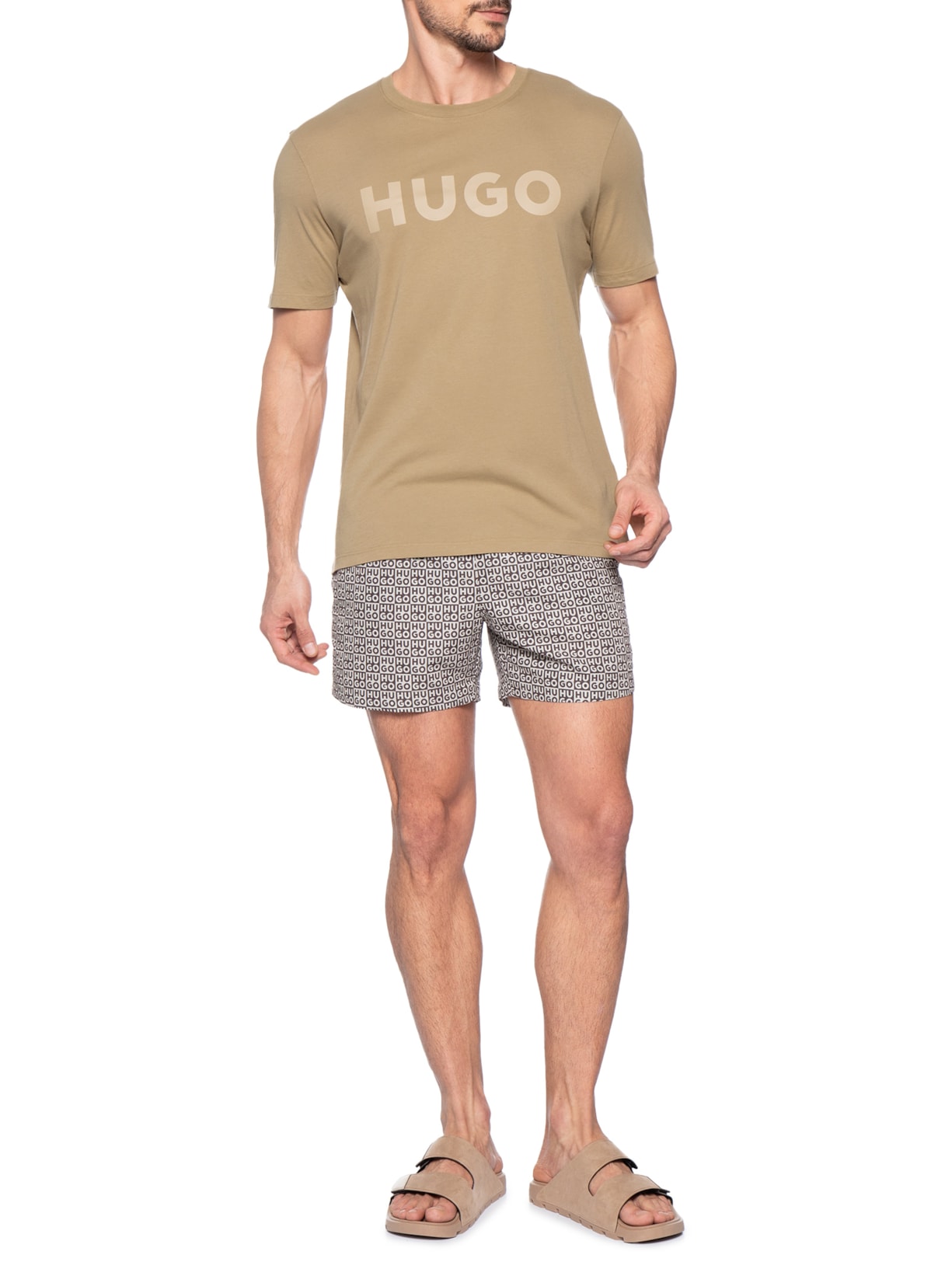 Camiseta Masculina Manga Curta Gola Careca Dulivio Bege Hugo