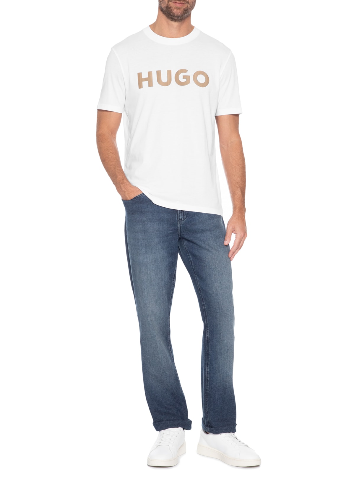 Camiseta Masculina Manga Curta Gola Careca Dulivio Branco Hugo