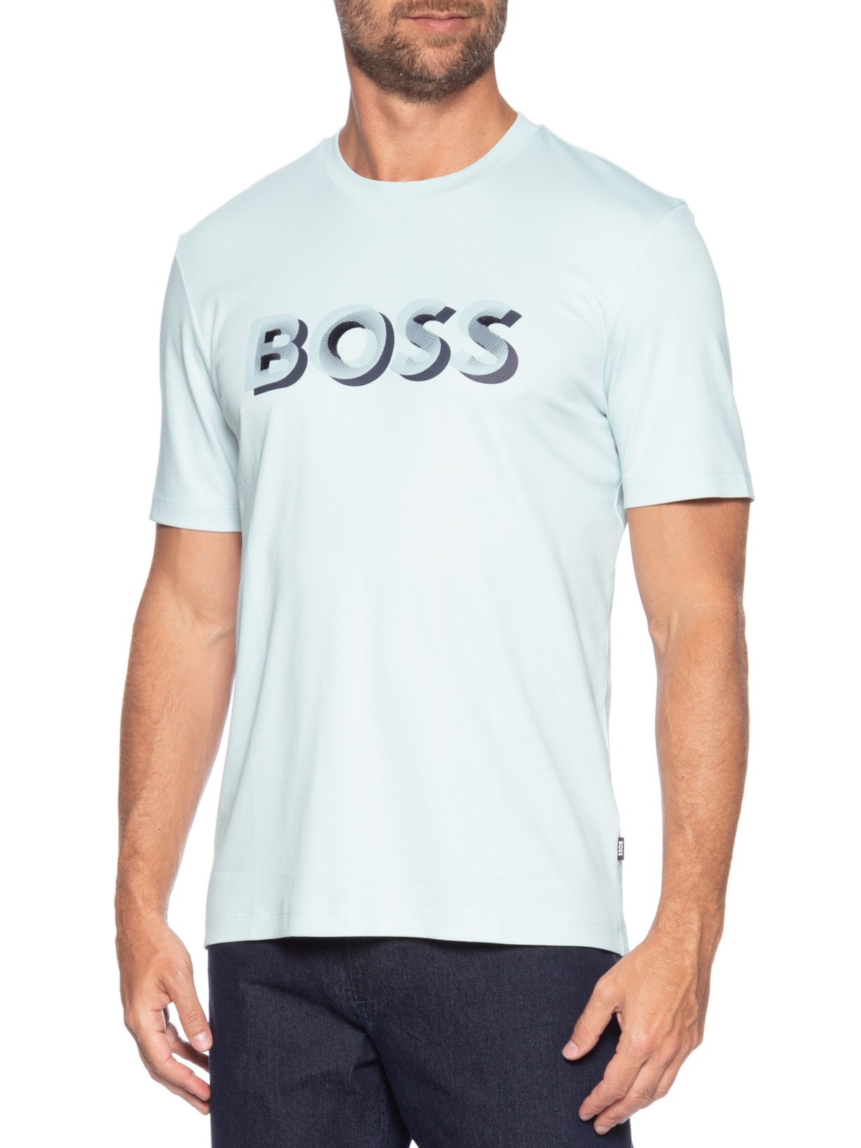 Camiseta Masculina Manga Curta Gola Careca H-Thompson Azul Boss