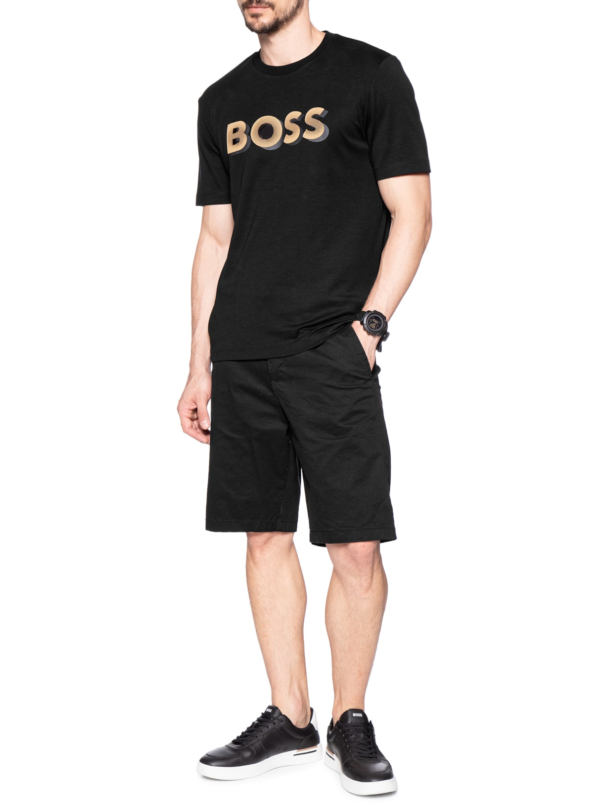 Camiseta Masculina Manga Curta Gola Careca H-Thompson Preto Boss
