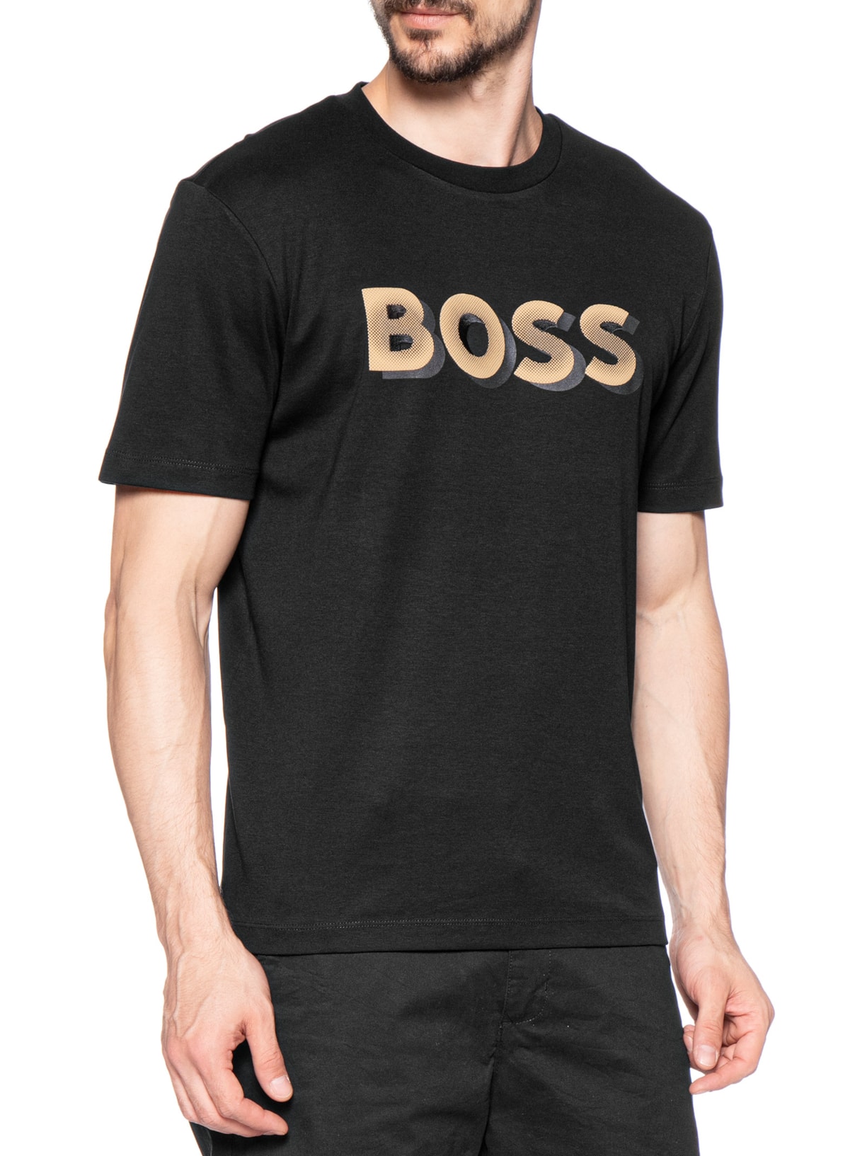 Camiseta Masculina Manga Curta Gola Careca H-Thompson Preto Boss