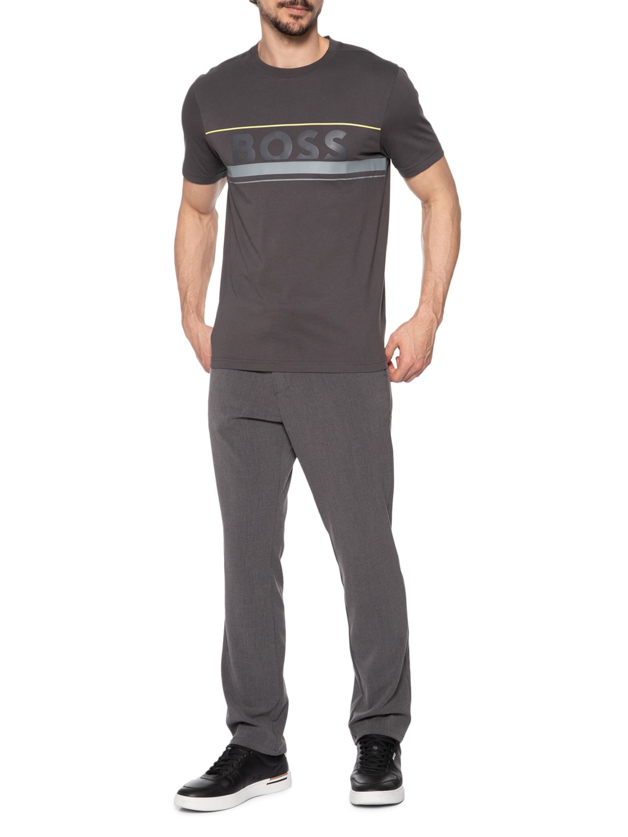 Camiseta Masculina Manga Curta Gola Careca Iconic 01 Cinza Boss