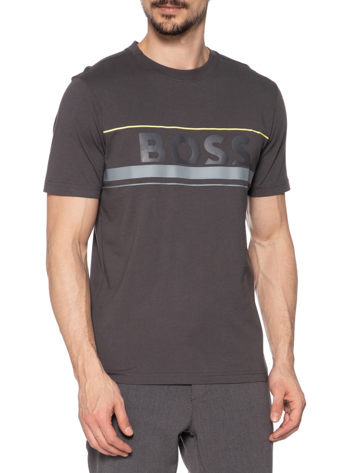 Camiseta Masculina Manga Curta Gola Careca Iconic 01 Cinza Boss